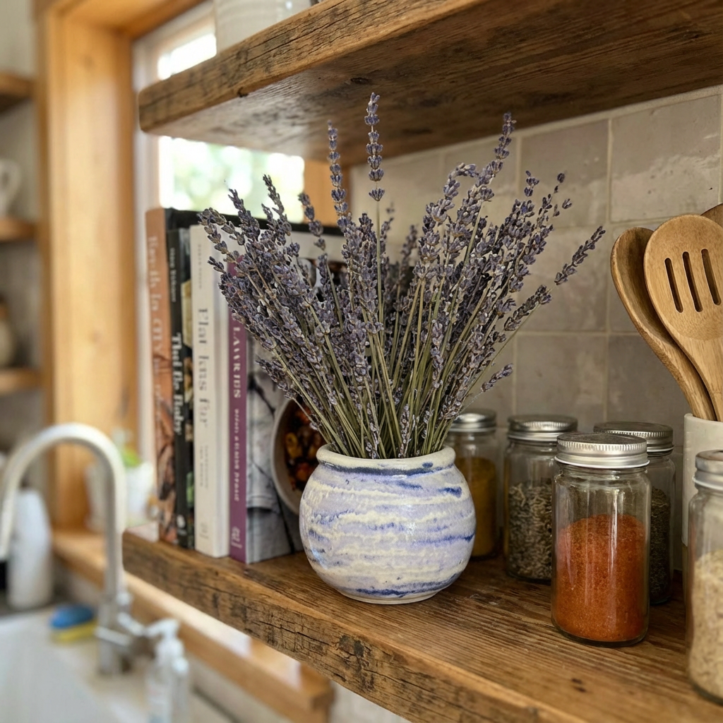Handcrafted Ceramic Vase with Dried Lavender