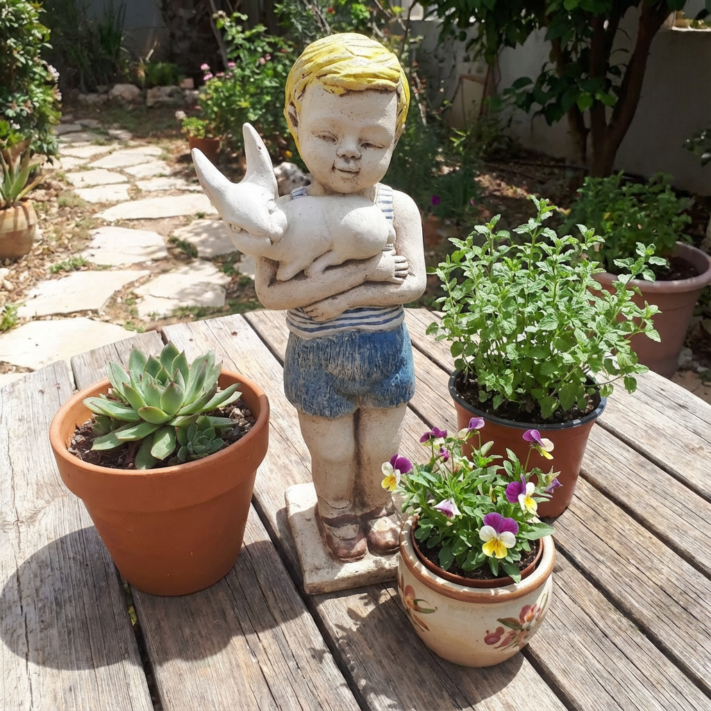 Ceramic garden statue with bunny