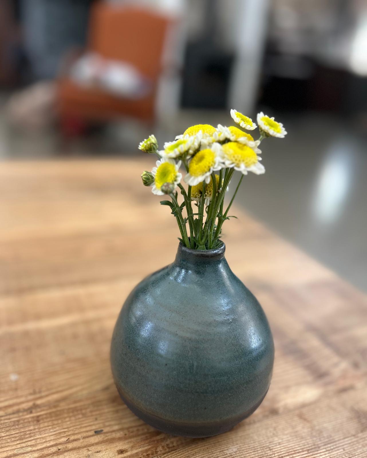 Ceramic Flower Vase with Daisies