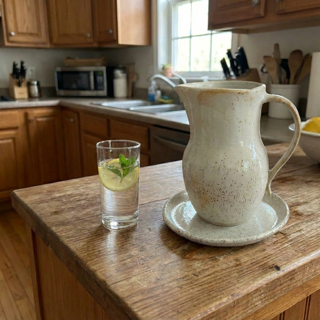 Handcrafted Ceramic Pitcher with Saucer