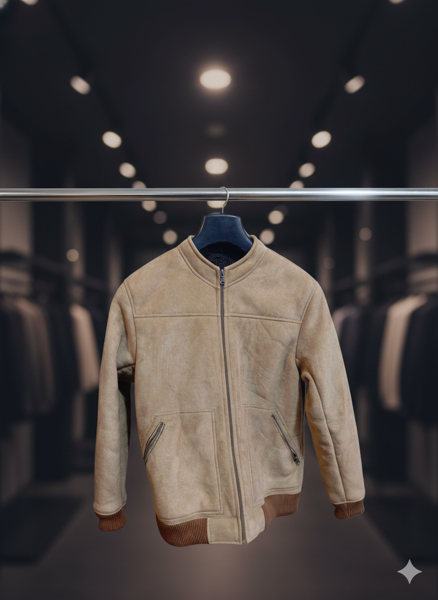 Classic Tan Suede Bomber Jacket