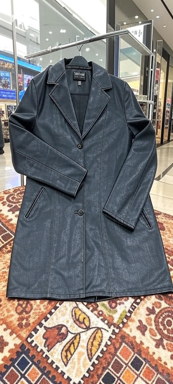 Black Faux Leather Long Coat