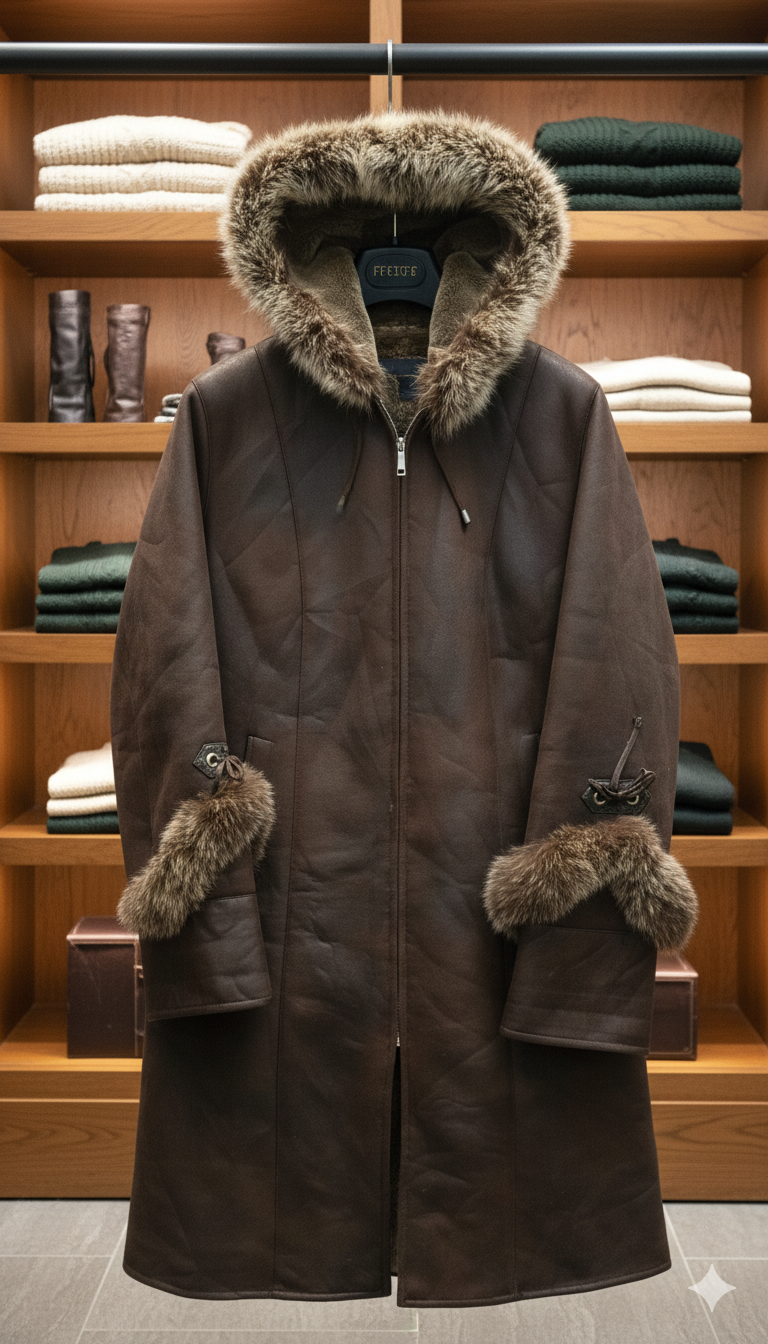 Brown Shearling Hooded Coat