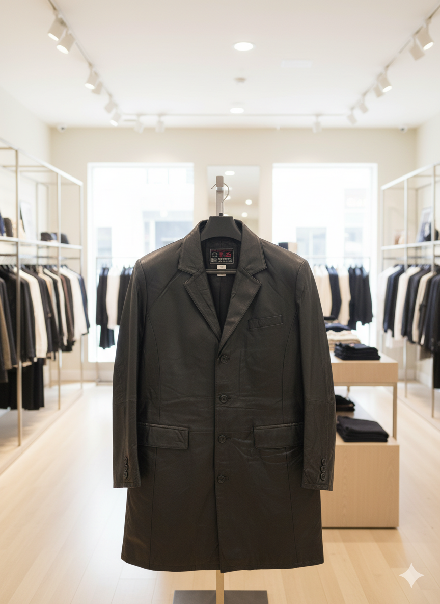 Women's Black Leather Overcoat