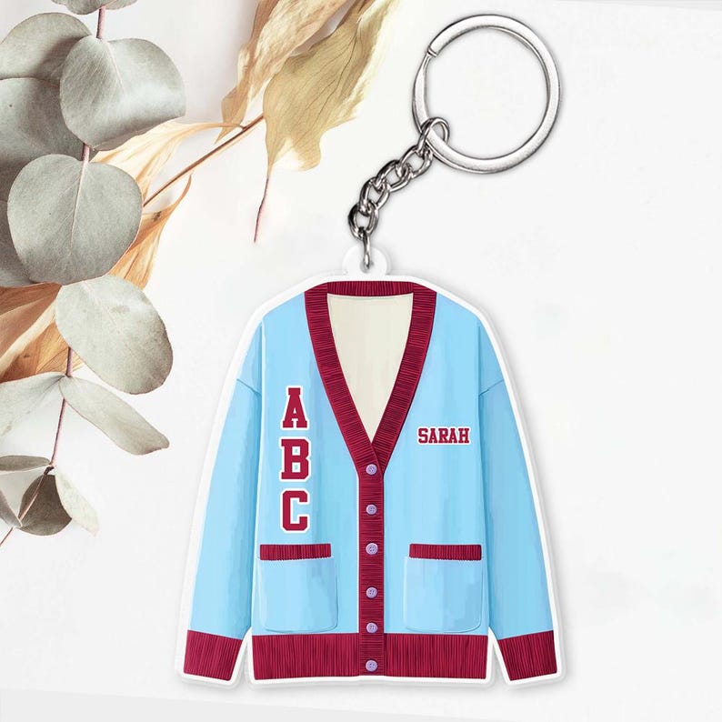 Personalized College Cardigan Acrylic Keychain, Custom Name Keyring Accessories, Unique Gift For University Students, Uni Life Accessory
