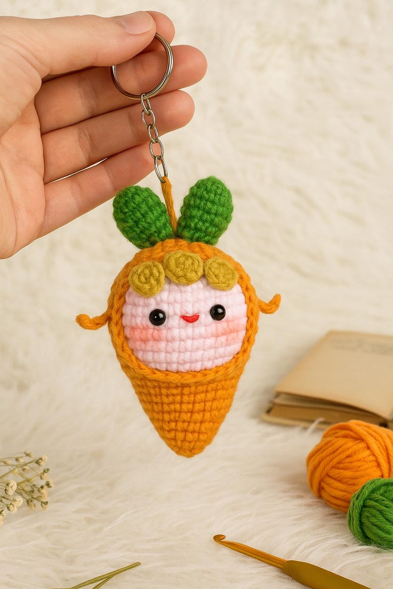 Crochet Carrot Mochi Keychain Š Handmade Kawaii Plush Keyring