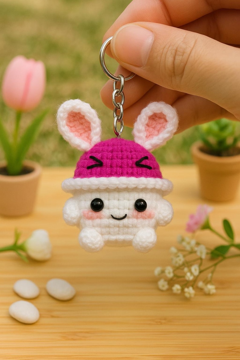 Crochet Mushroom Keychain: Amigurumi Plush with Bunny Hat