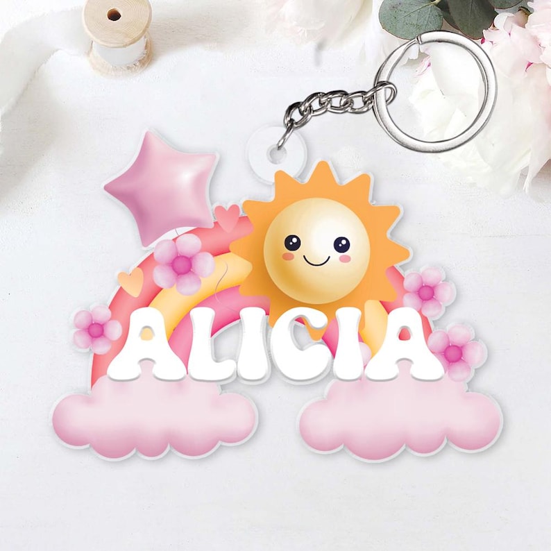 Custom Rainbow Name Keychain For Kids, Custom Keychain For Girls, Nursery Keychain, Cute School Acrylic Keyring, Back To School Keychain