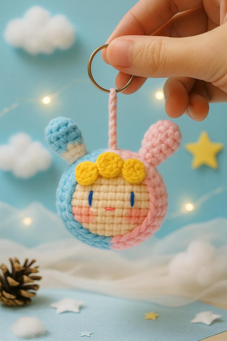 Handmade Crochet Gemini Zodiac Keychain: Amigurumi Astrology Charm