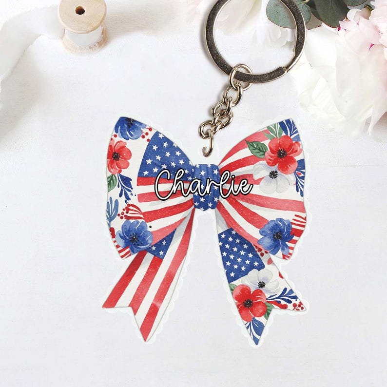 Custom Coquette Bow Name Keychain, Bow Tie Keychain, Personalized Keychain Gift For Kids, Custom Bow Keychain, Personalized Acrylic Keychain