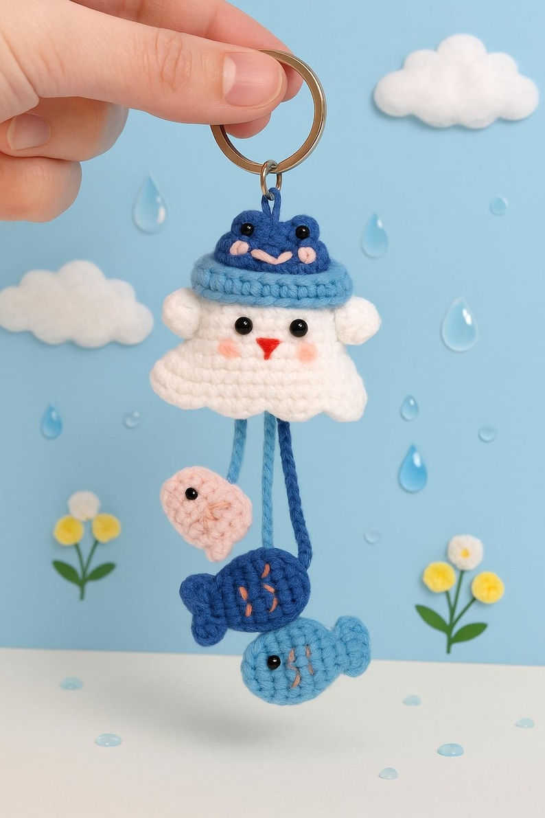 Crochet Ghost Keychain: Kawaii Amigurumi Plush with Hat