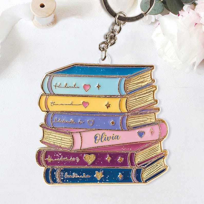 Personalized Book Lover Acrylic Keychain, Gift For Book Lovers, 2d Flat Custom Name, Book Lover Keyring, Bookish Librarian Acrylic Keychain