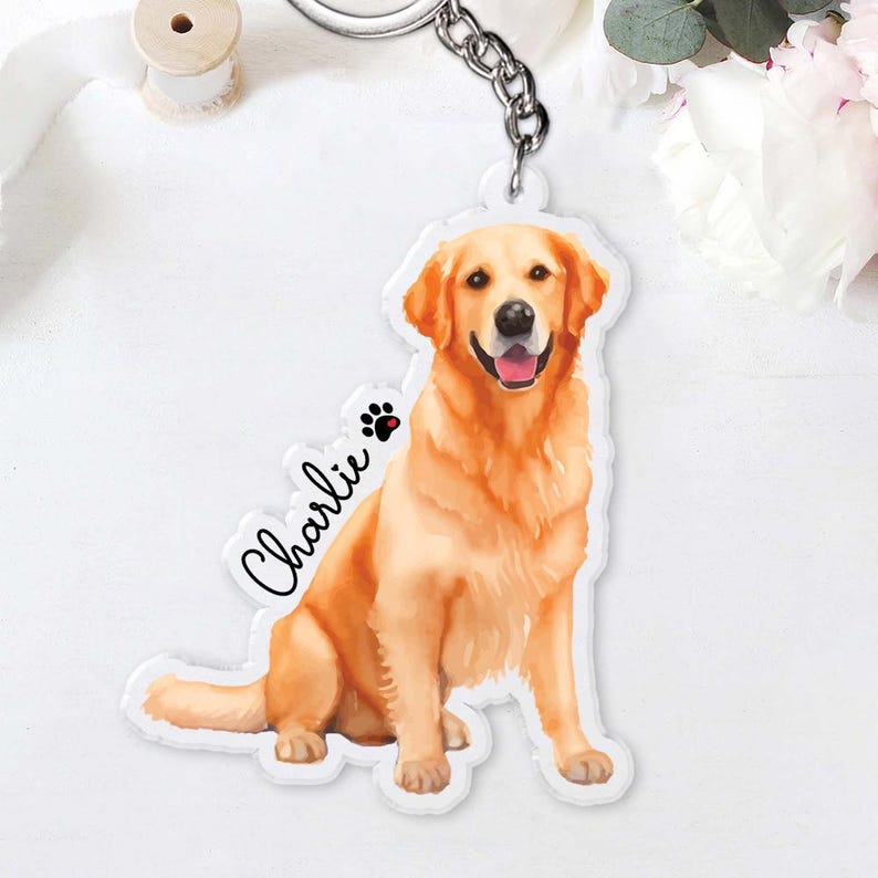 Personalized Photo Watercolor Pet Lovers Gifts, Custom Pet Portrait Keychain, Pet Picture Keychain, Custom Dog Cat Photo Acrylic Keychain