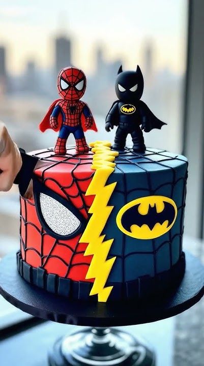 Spiderman & Batman Theme Cake