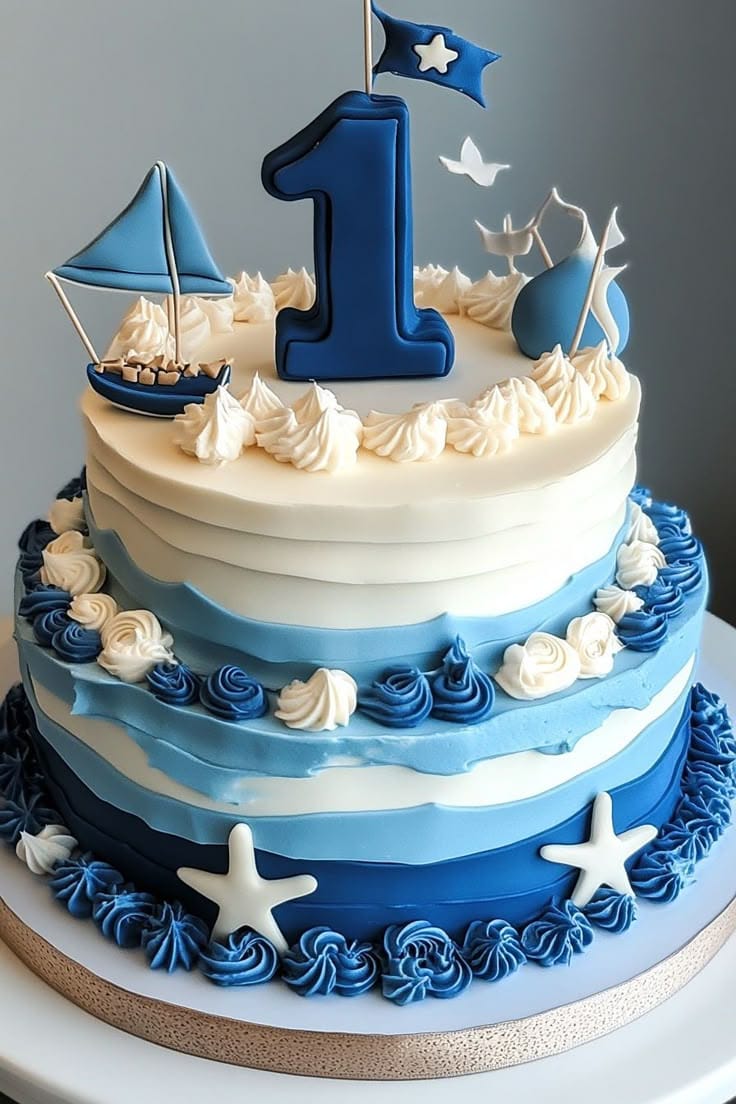 Nautical First Birthday Cake