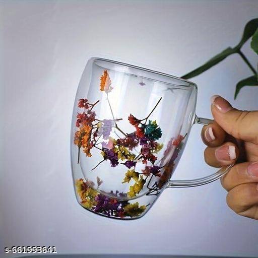Transparent Glass Mug with Dried Flowers