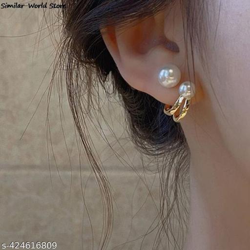 Elegant Pearl and Gold Hoops Earrings