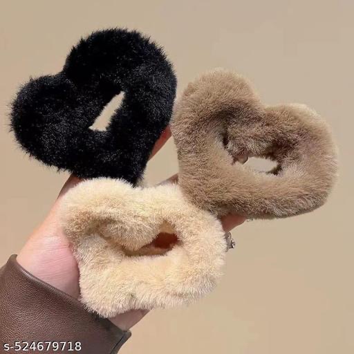 Heart-Shaped Furry Hair Ties