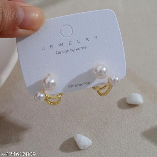 Elegant Pearl and Gold Hoops Earrings