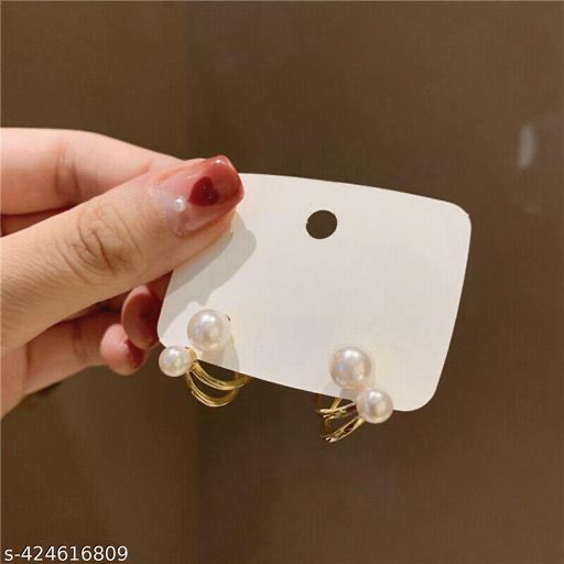 Elegant Pearl and Gold Hoops Earrings