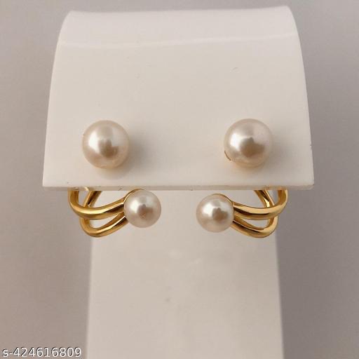 Elegant Pearl and Gold Hoops Earrings