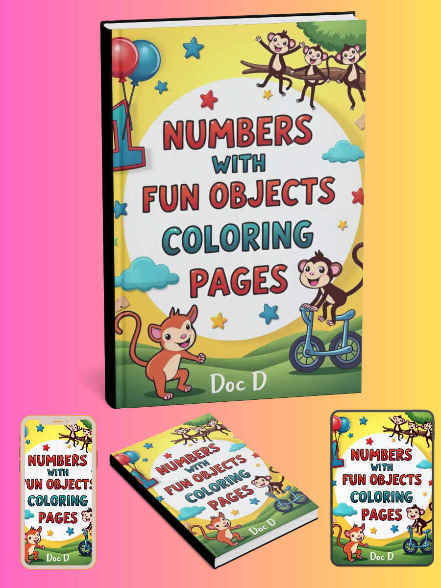 Numbers with fun objects Coloring Pages