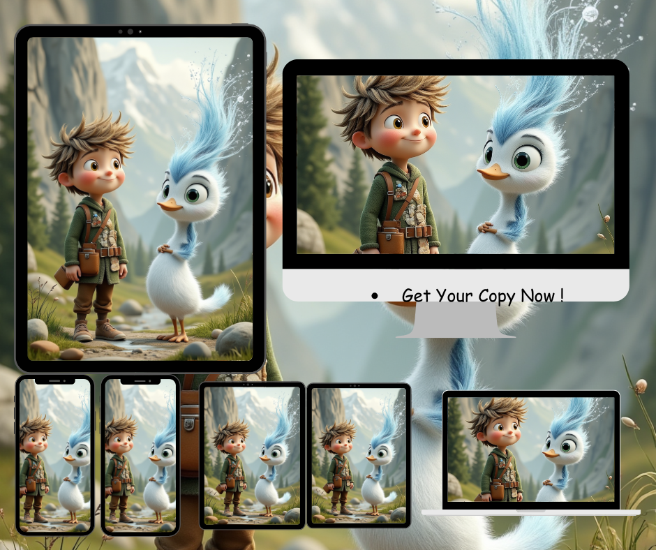 Whimsical boy and bird 