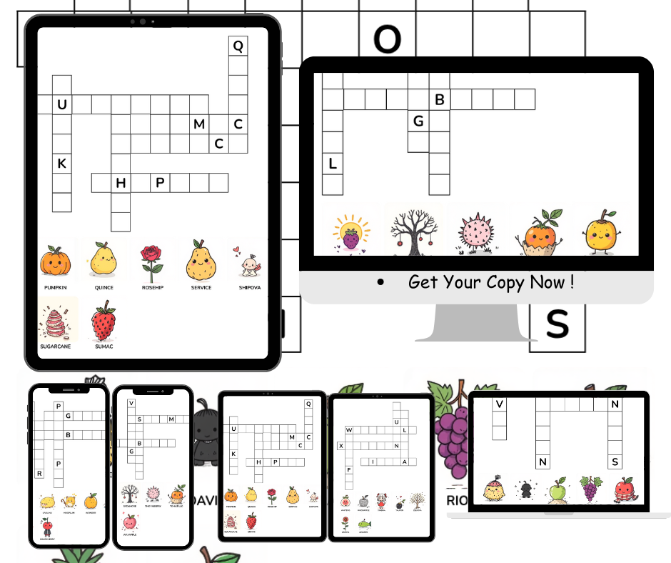 Fruit-Themed Crossword Puzzle Digital Set