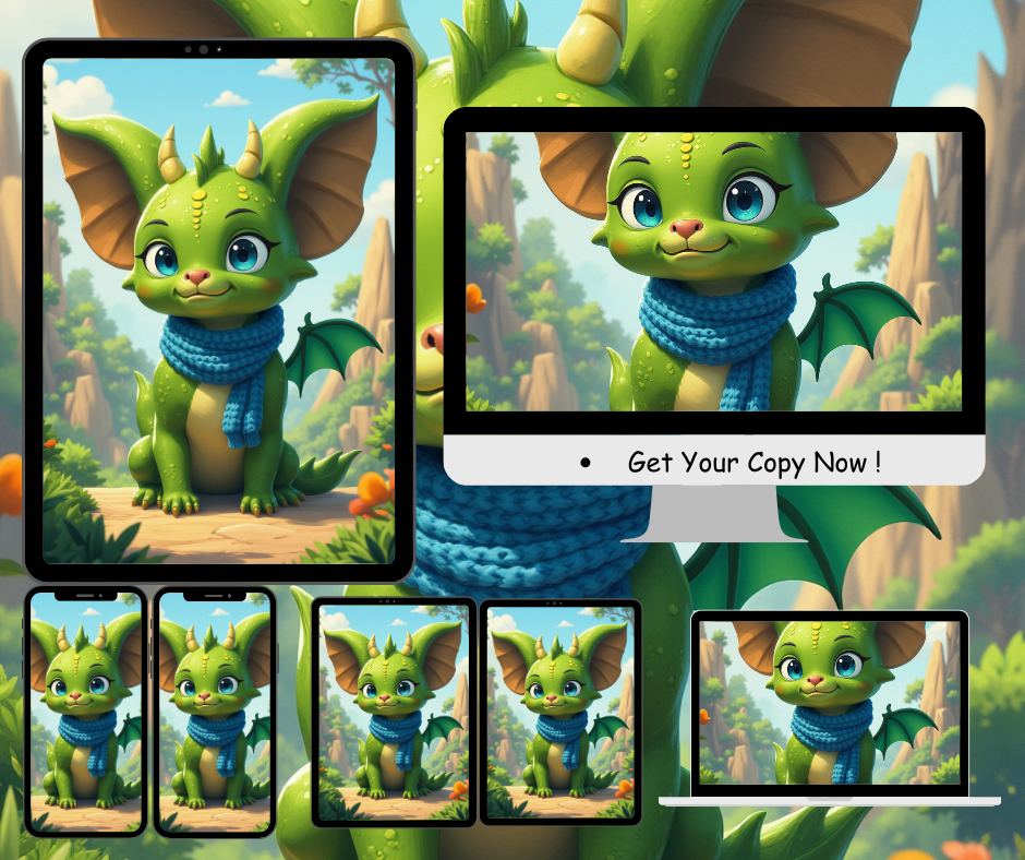 Adorable Green Dragon Digital Wallpaper