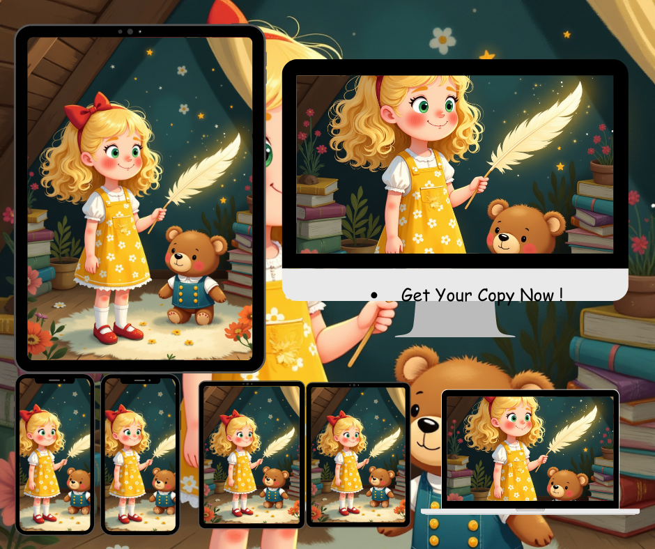 Whimsical girl and teddy bear themed artwork