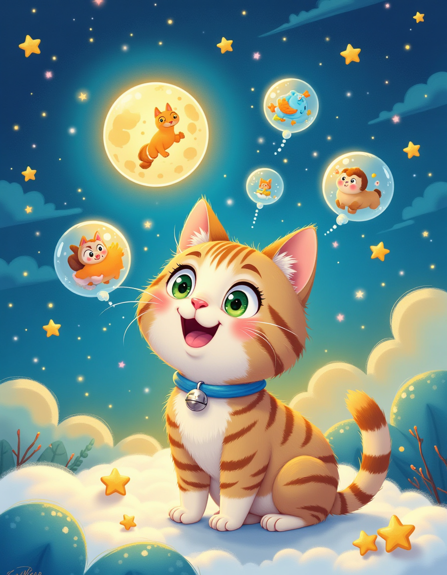 Whimsical Dream Cat Art Print