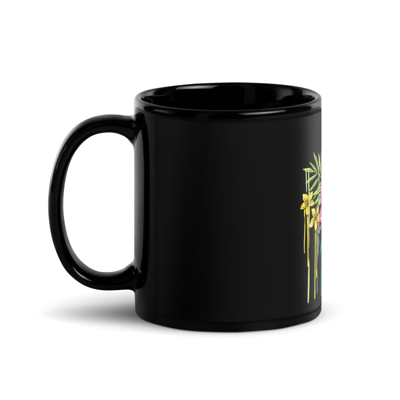 Hippy trippy flower mug - Black Ceramic Mug