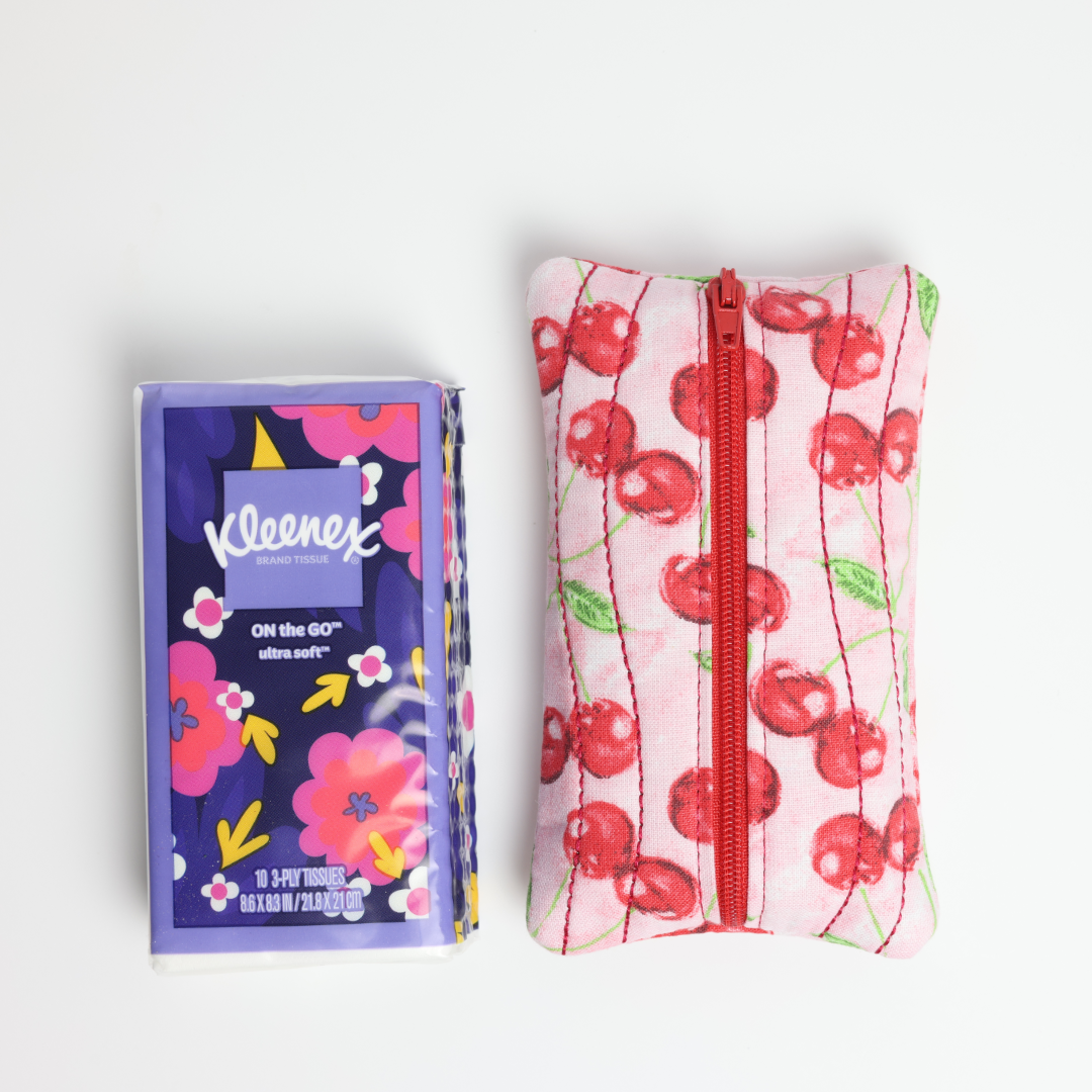 Zipper Pocket Tissue Holder - Cherries