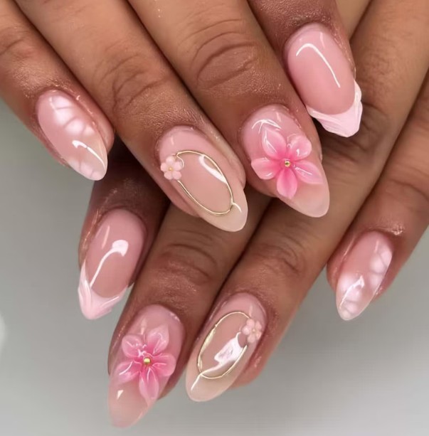 Pink Floral Nail Art