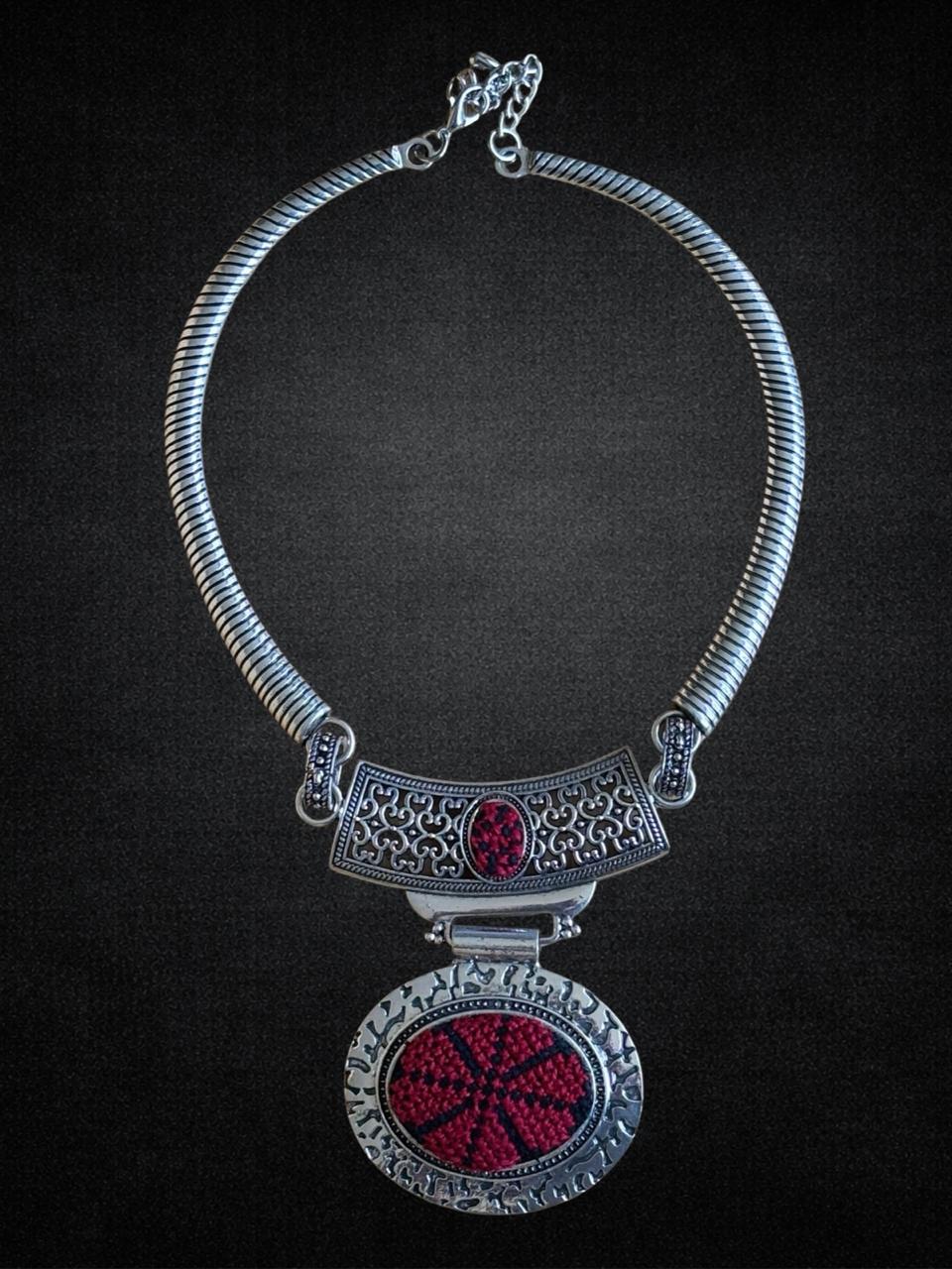 Vintage Silver and Red Pendant Necklace