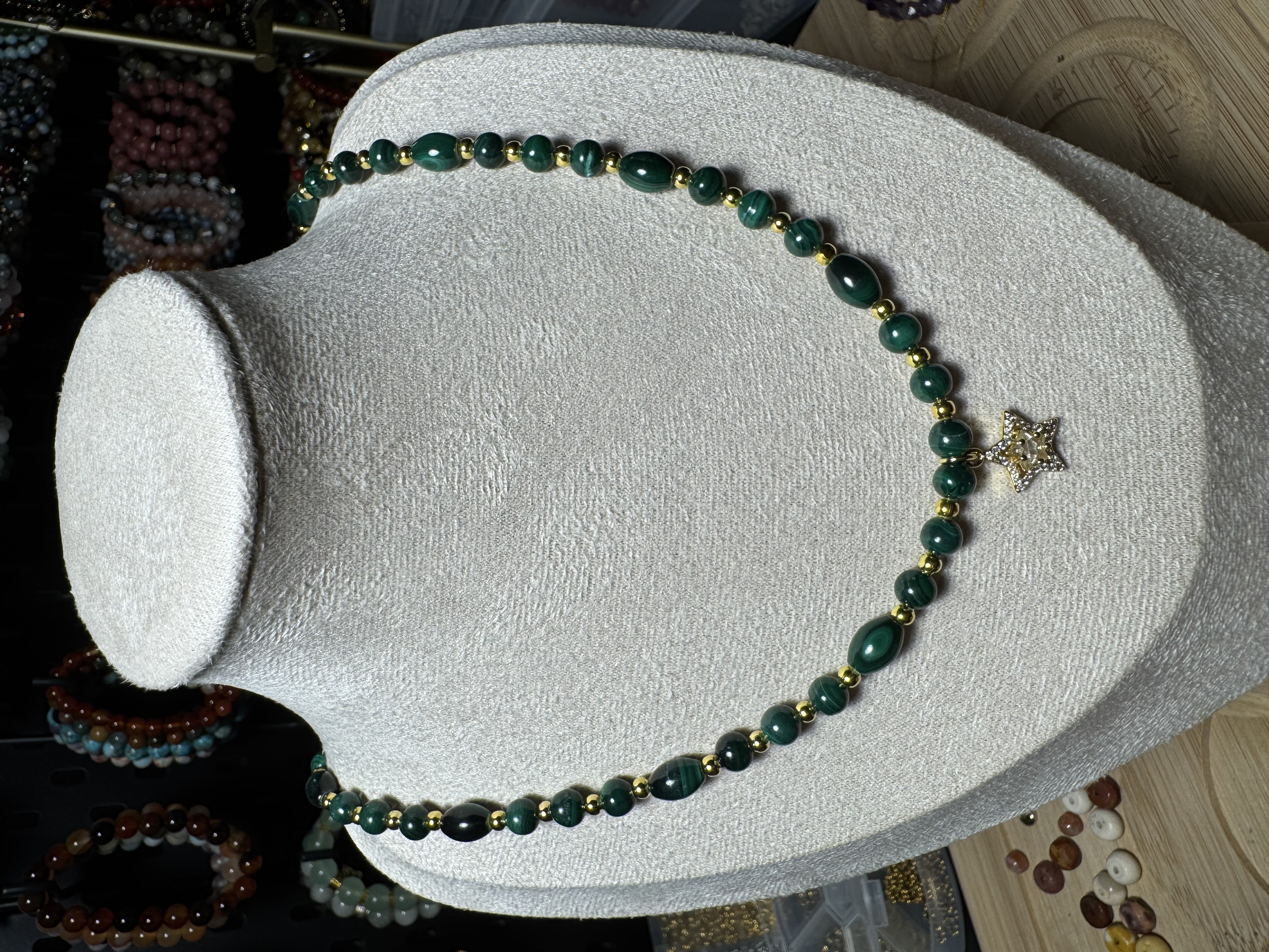Patterned Malachite Beaded Necklace with Star Pendant