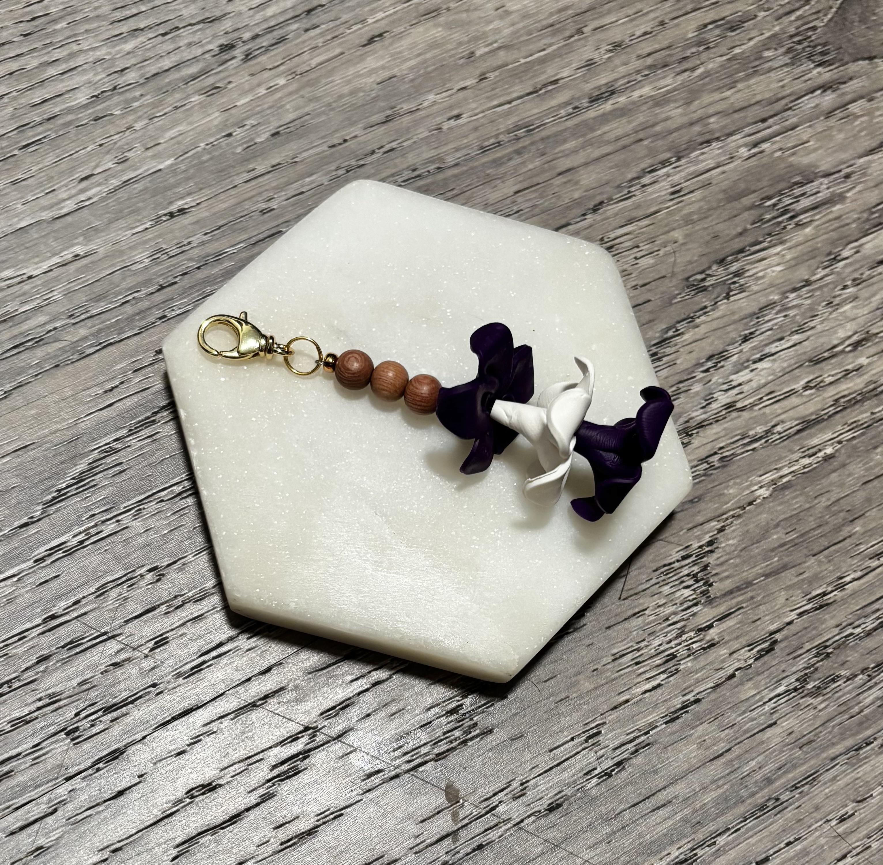 Handmade Dark Purple Puakenikeni Keychain 