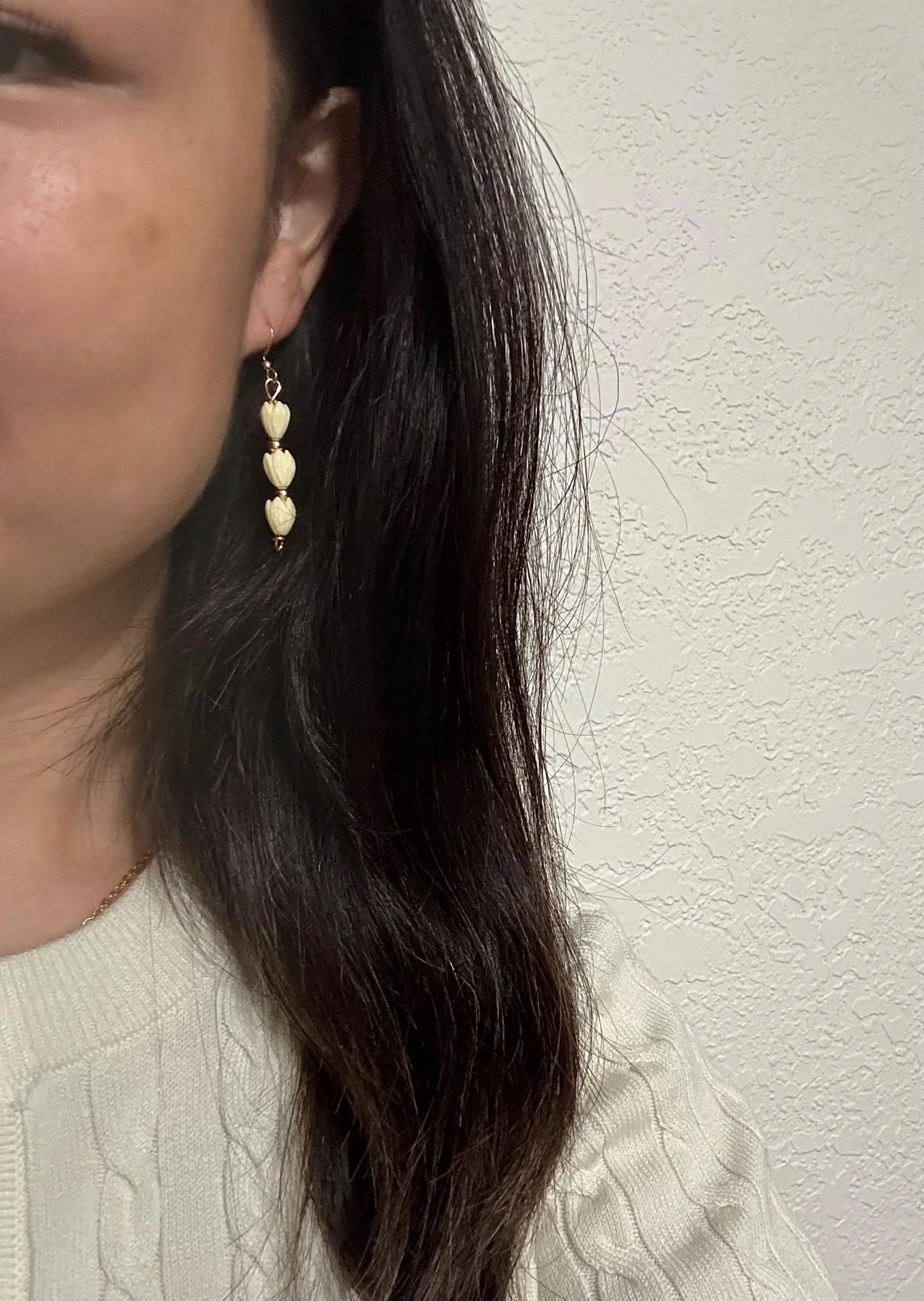 Triple Cream  Pikake Drop Earrings