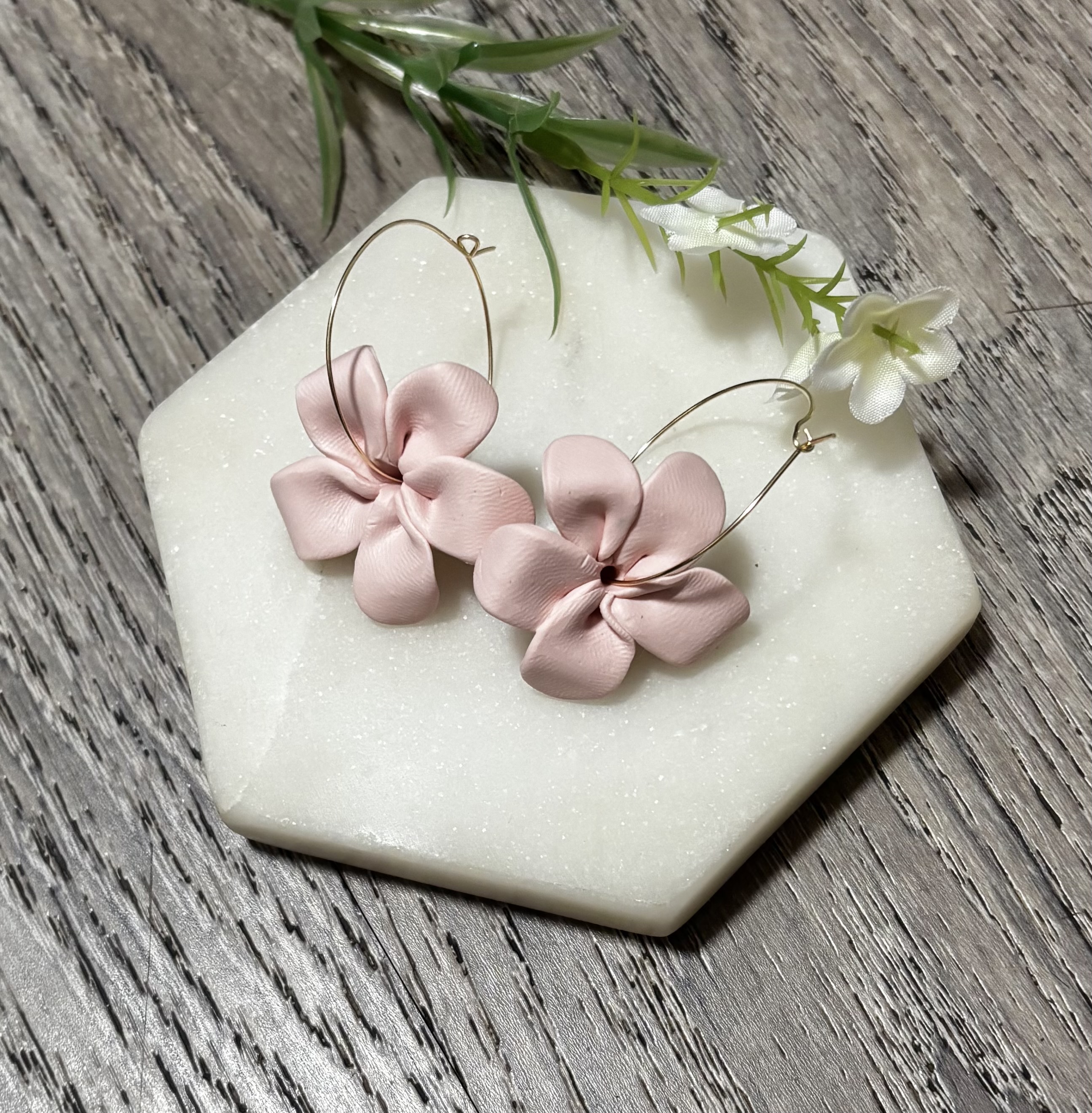 Handmade Pink Puakenikeni Hoop Earrings