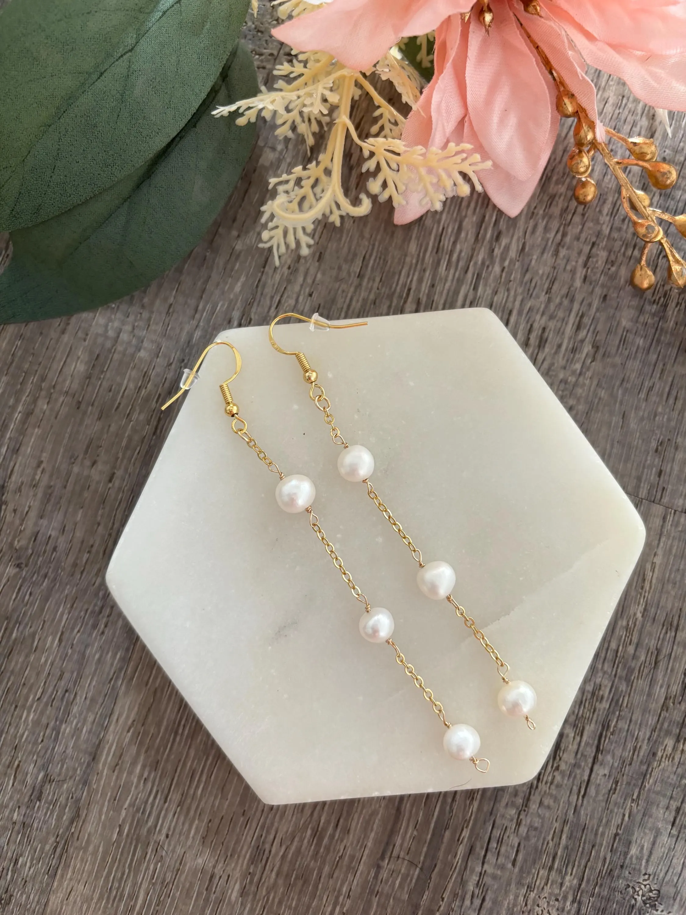 Triple Pearl Drop Earrings