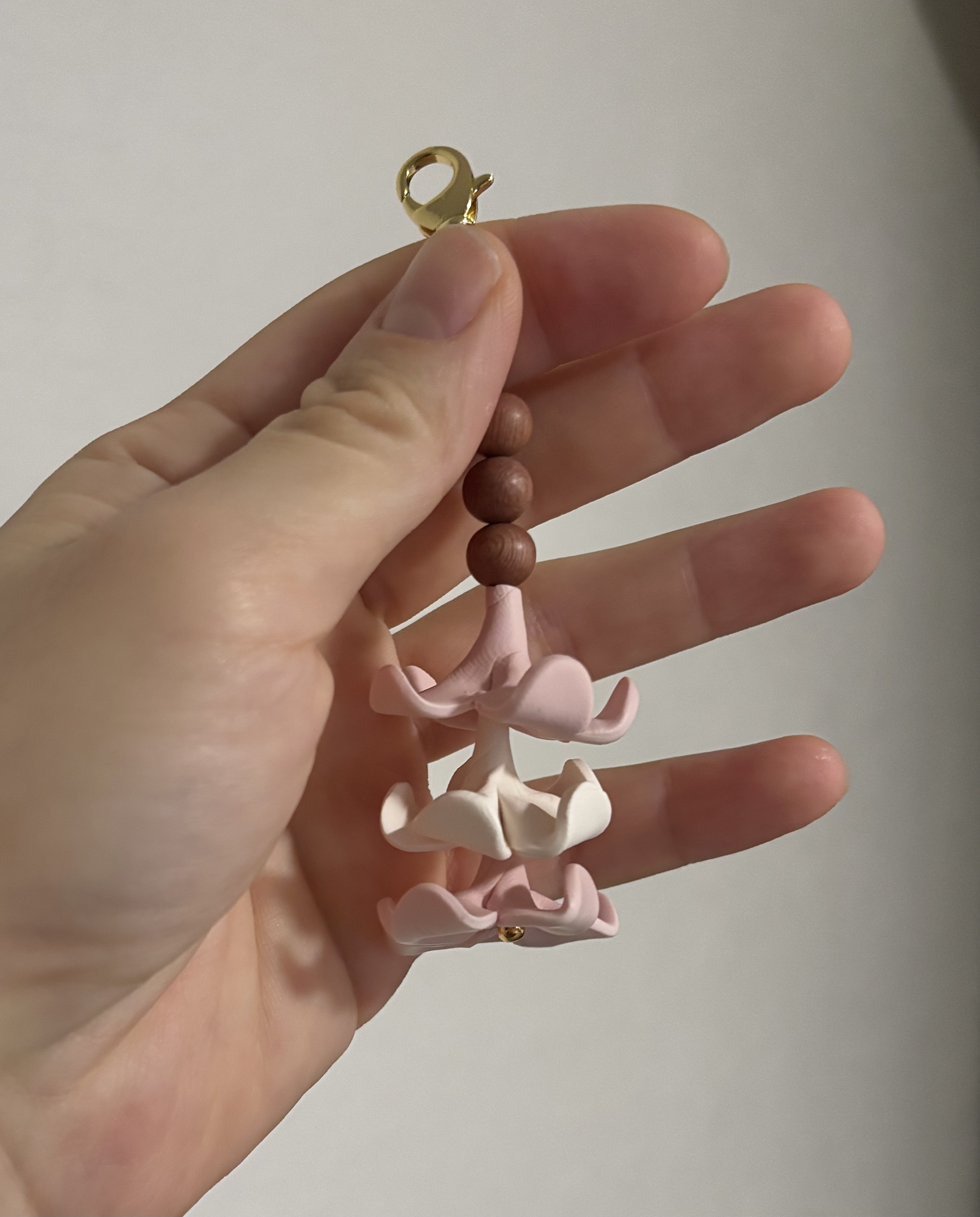 Handcrafted Pink & White Puakenikeni Keychain