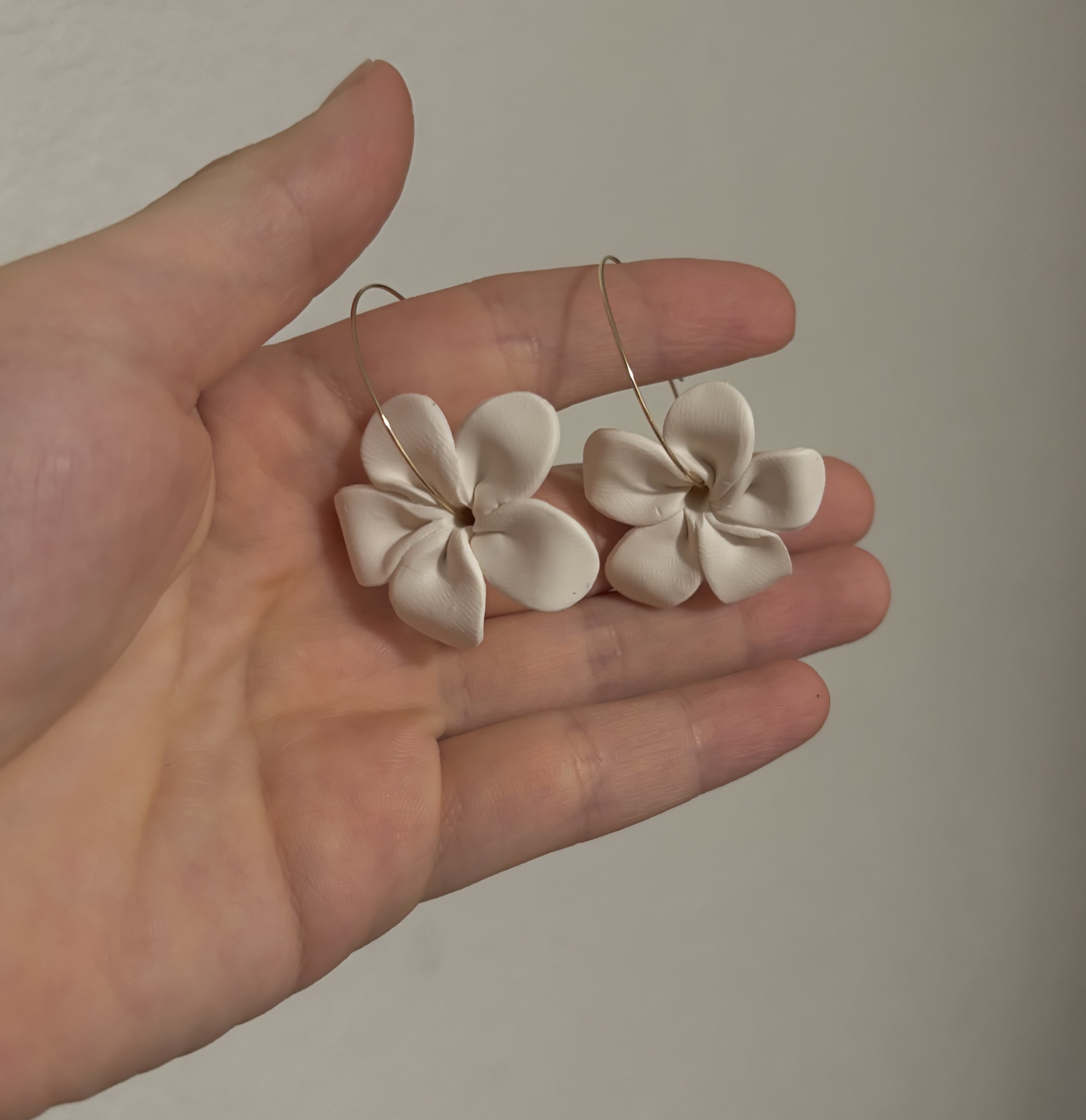 Handmade White Puakenikeni Hoop Earrings