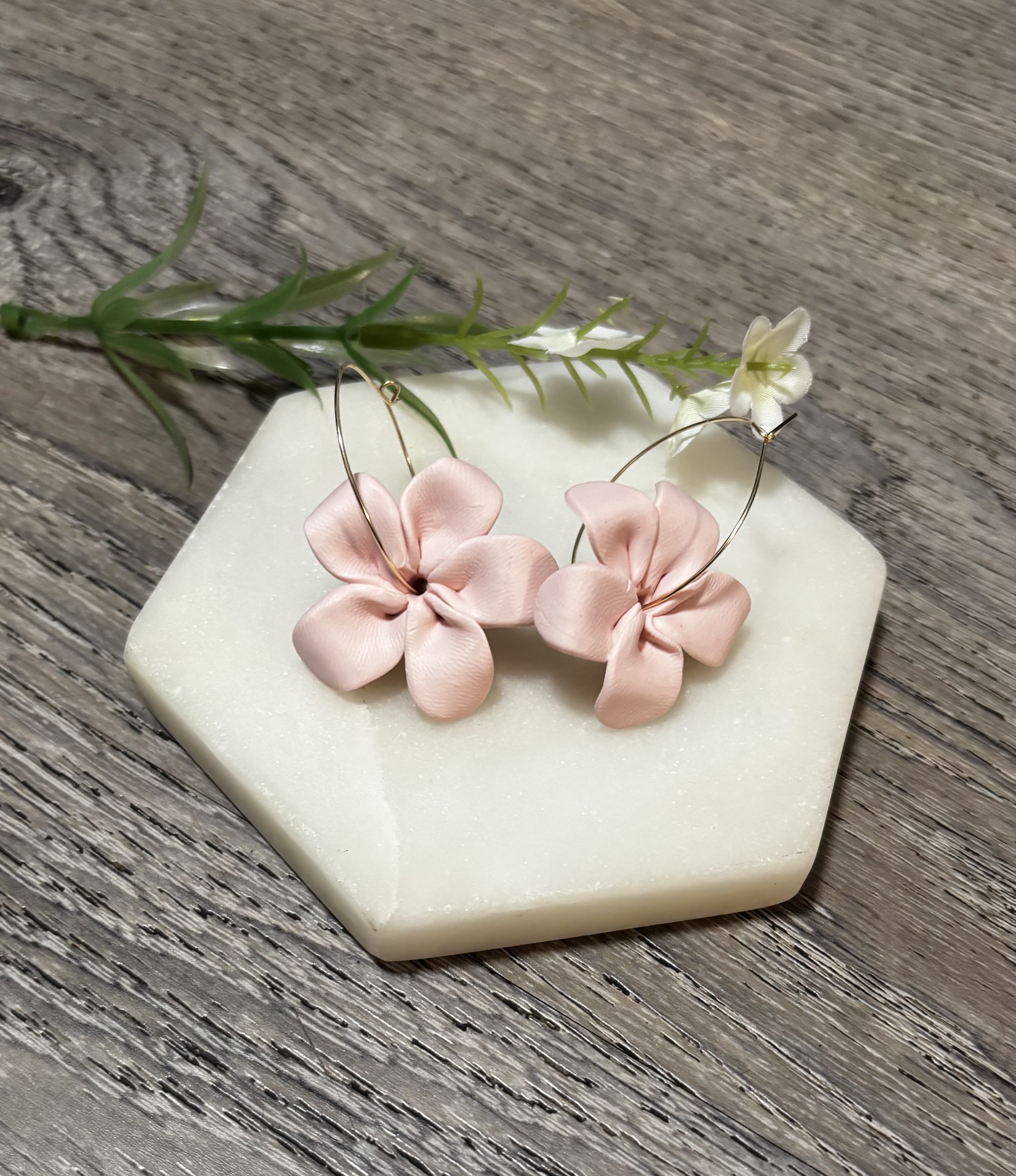 Handmade Pink Puakenikeni Hoop Earrings