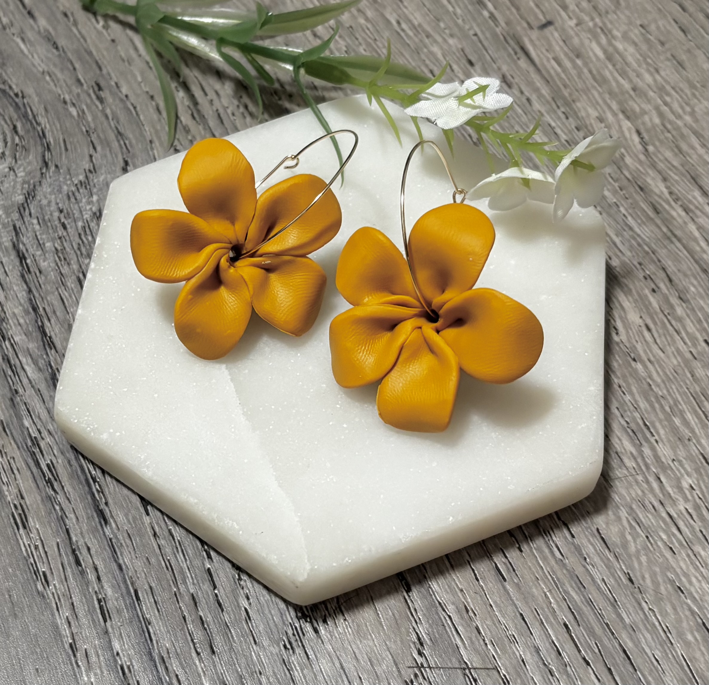 Handmade Yellow Puakenikeni Hoop Earrings