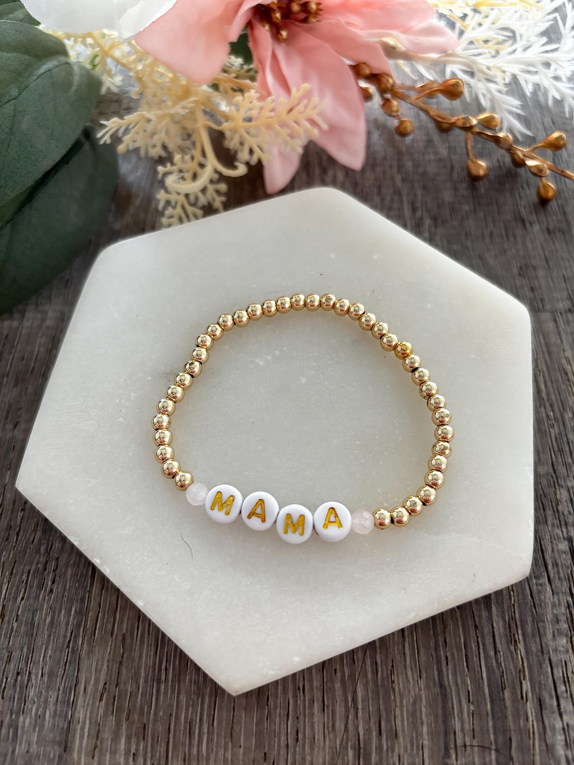MAMA Gold Beaded Stretch Bracelet
