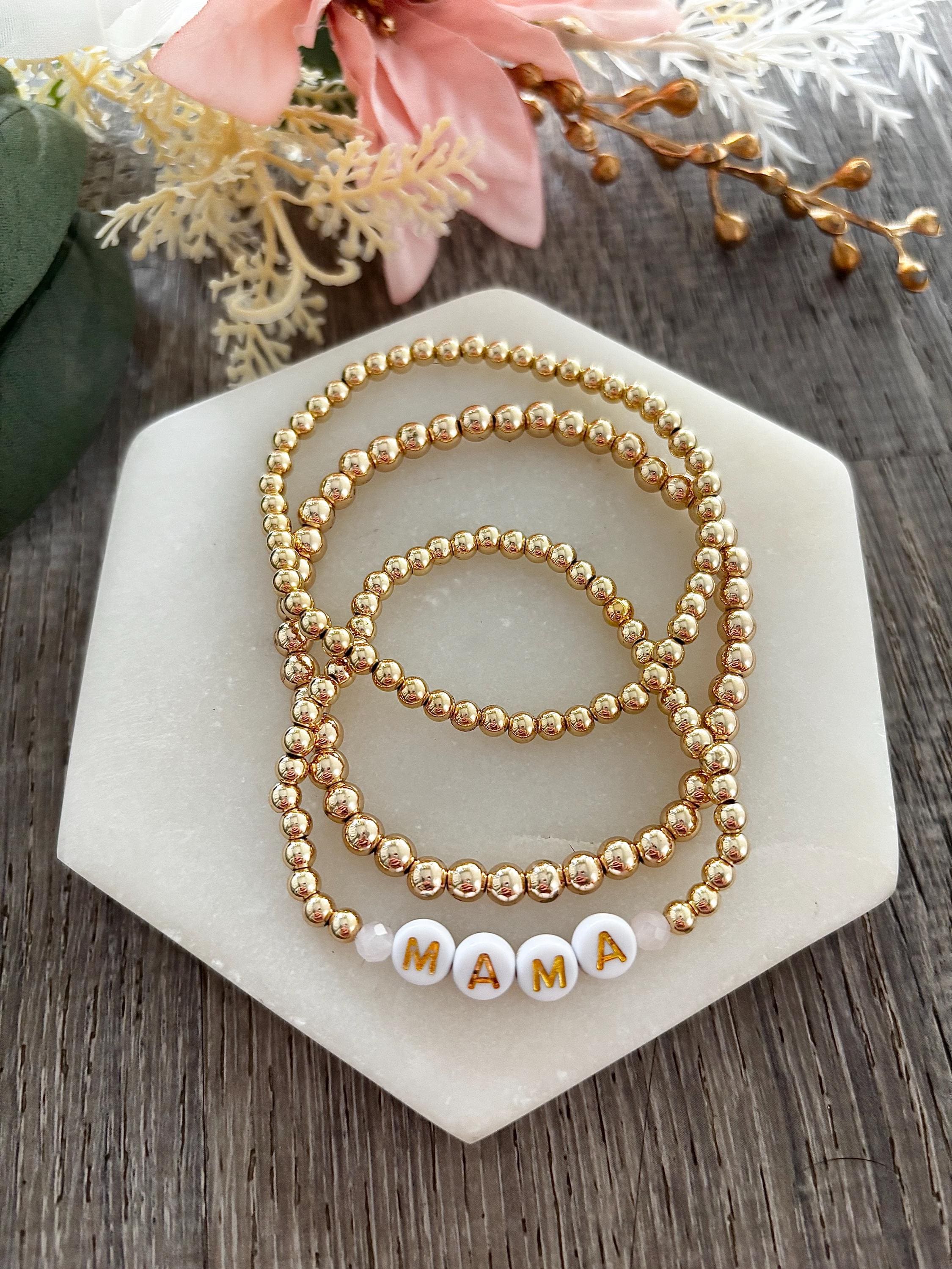MAMA Gold Beaded Stretch Bracelet