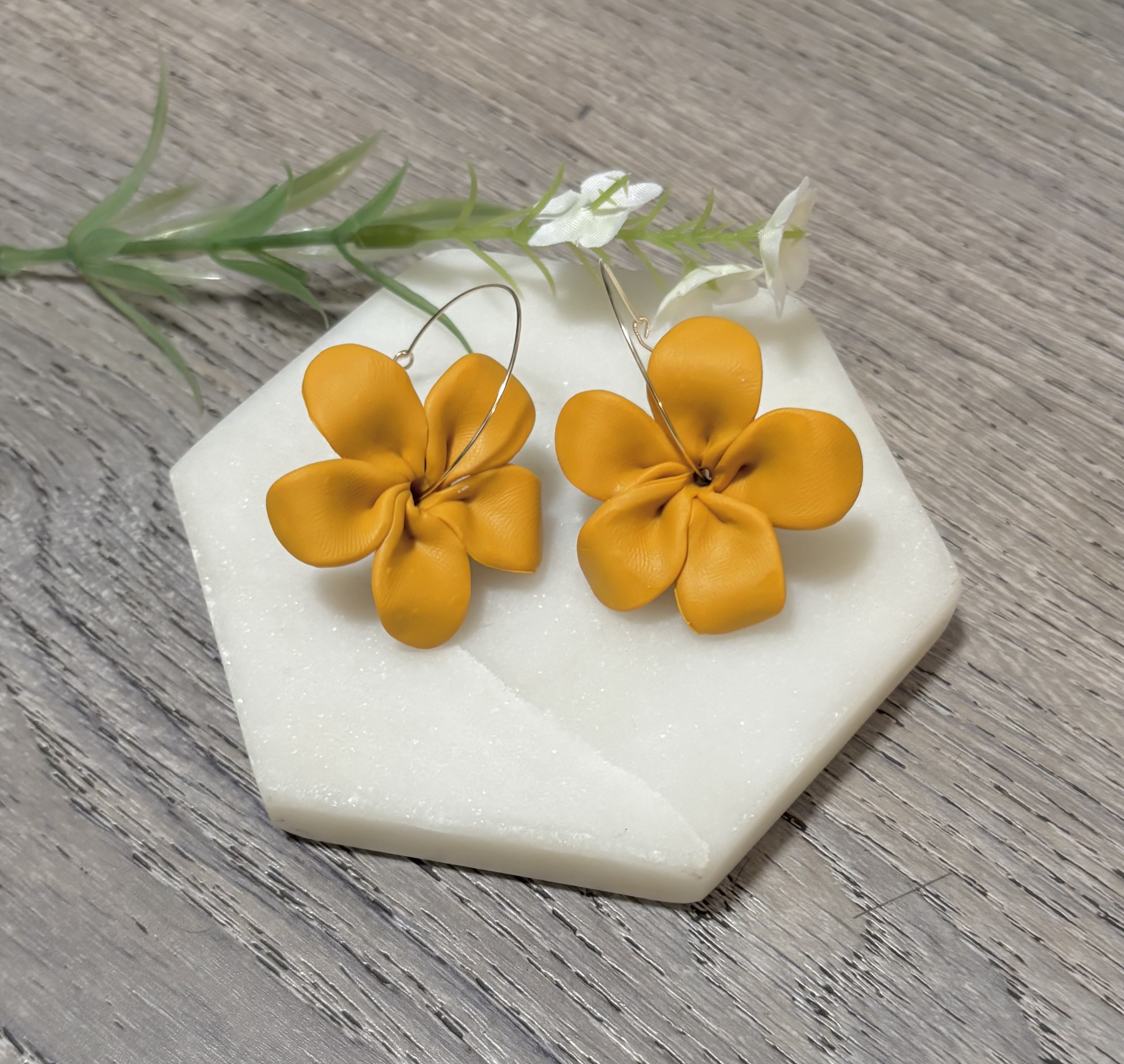 Handmade Yellow Puakenikeni Hoop Earrings