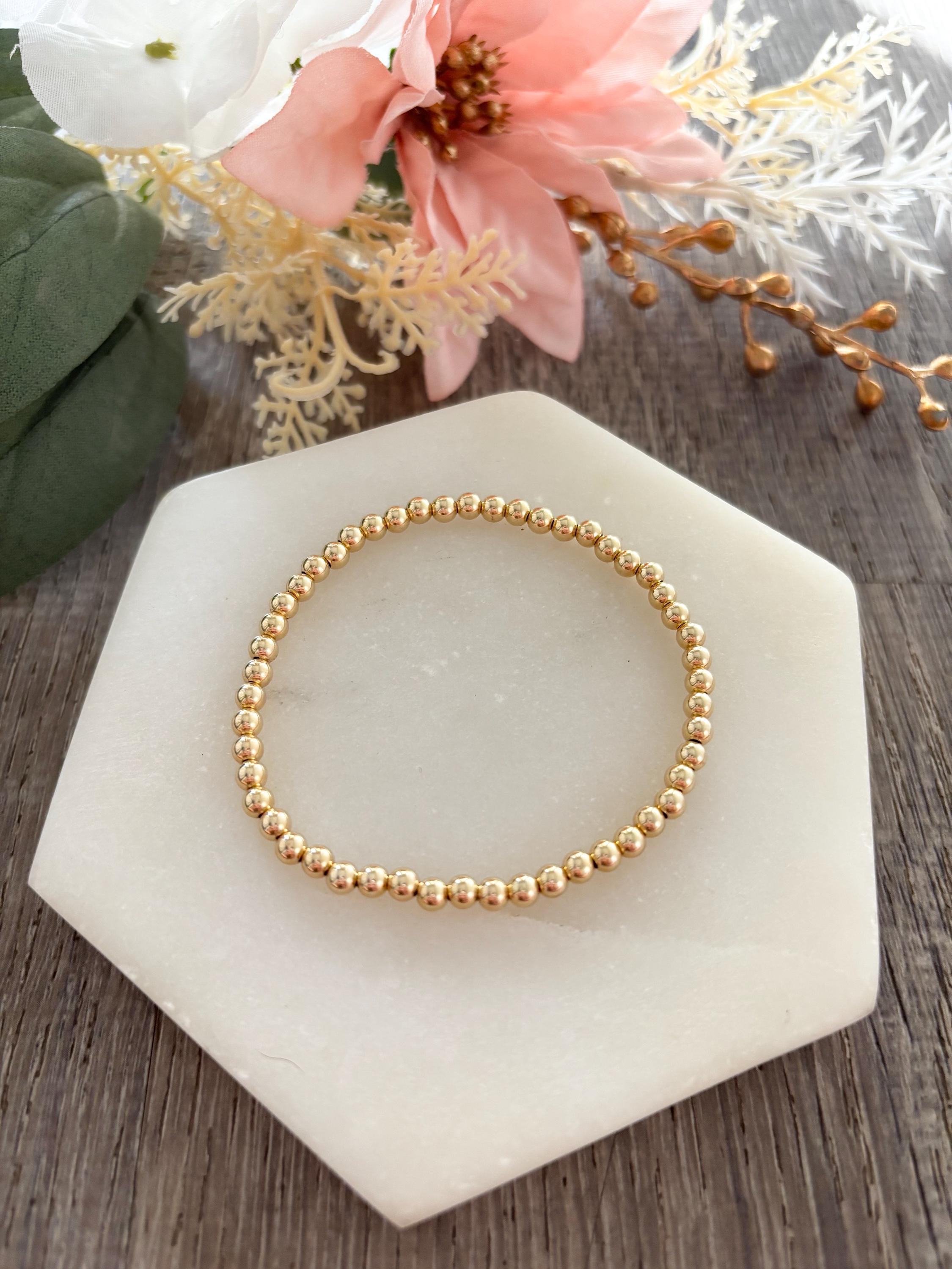 MAMA Gold Beaded Stretch Bracelet