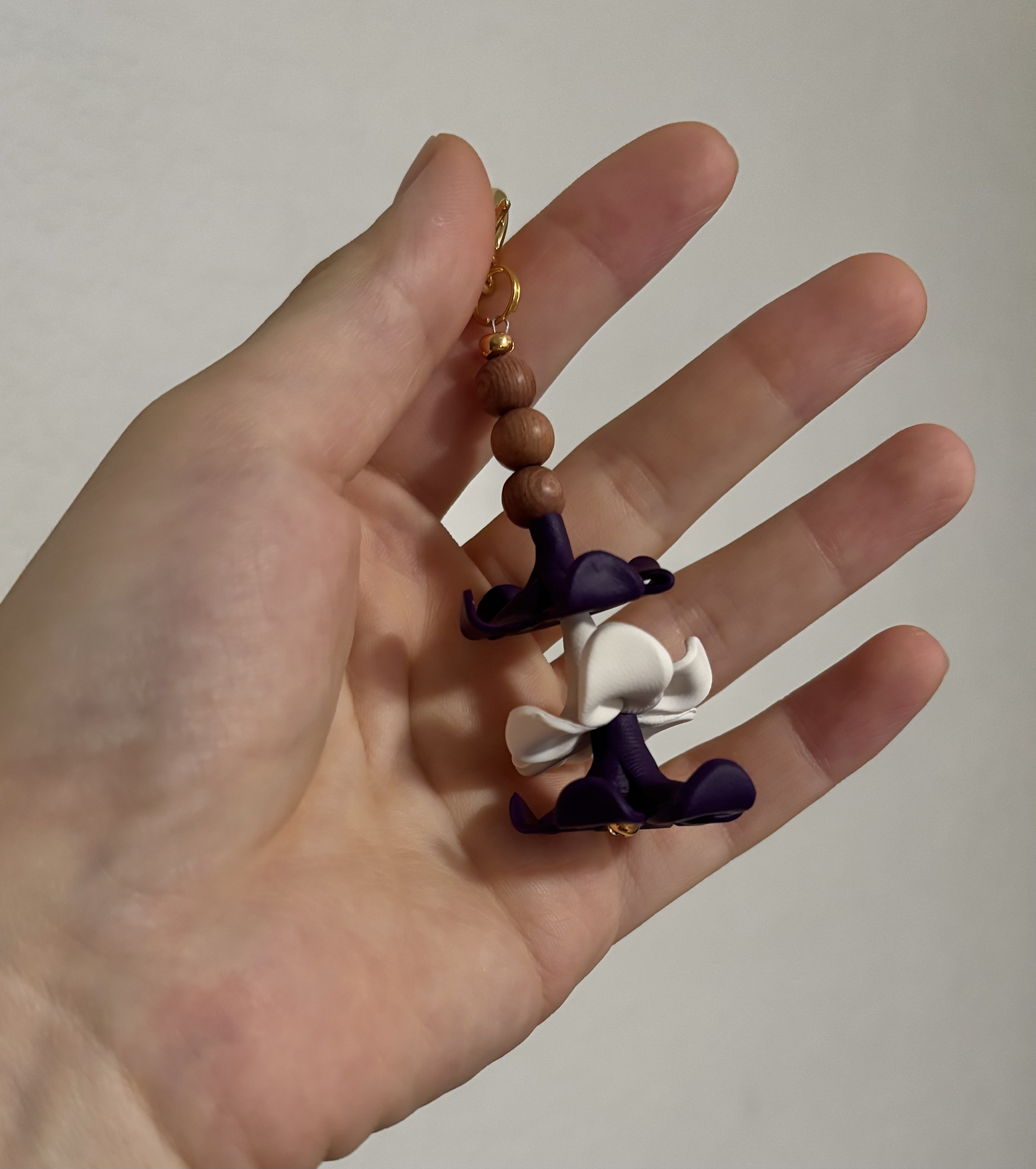 Handmade Dark Purple Puakenikeni Keychain 