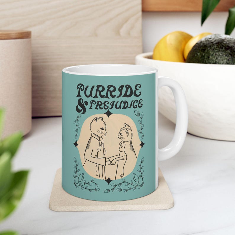Purride & Prejudice Mug | Bookish Cat Pun, Classic Literature Pun With Cats, Book Lover Mug, Bookish Gifts, Jane Austen Pride And Prejudice